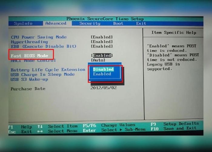 Tắt chế độ Fast Bios Mode