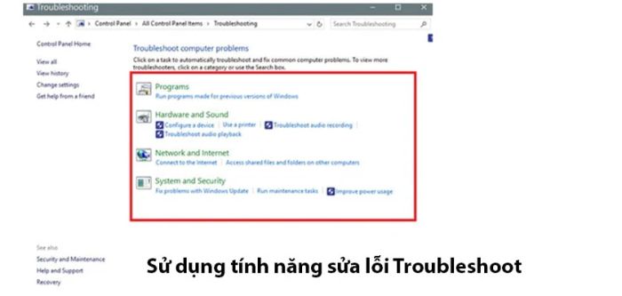 Sử dụng tính năng Troubleshoot để sửa lỗi trên máy tính