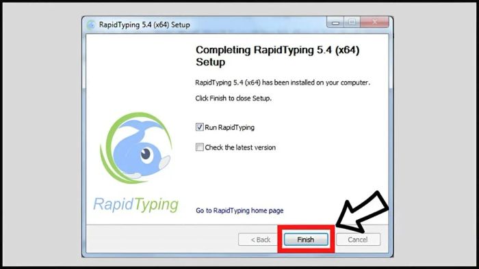 Bước 4: Hoàn tất quá trình cài đặt phần mềm Rapid Typing