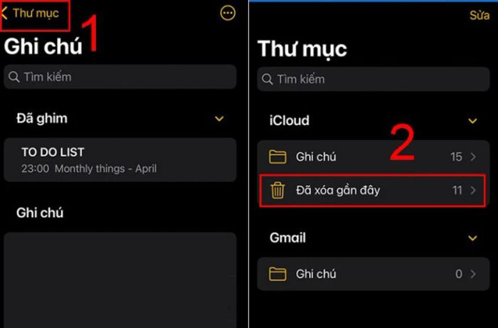 Khôi phục ghi chú đã xóa trong vòng 30 ngày