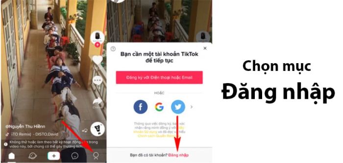 Bước 1: Sau khi tải lại thành công TikTok, mở ứng dụng và nhấn vào biểu tượng Tài khoản. - không đăng nhập được TikTok
