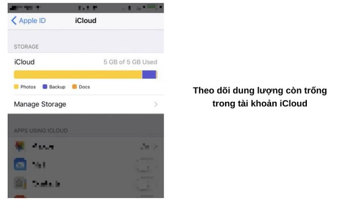 Đảm bảo iCloud còn đủ dung lượng trống