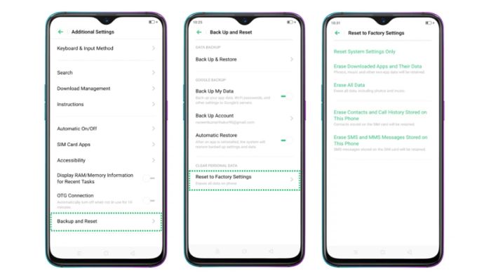 Khôi phục cài đặt gốc trên điện thoại OPPO