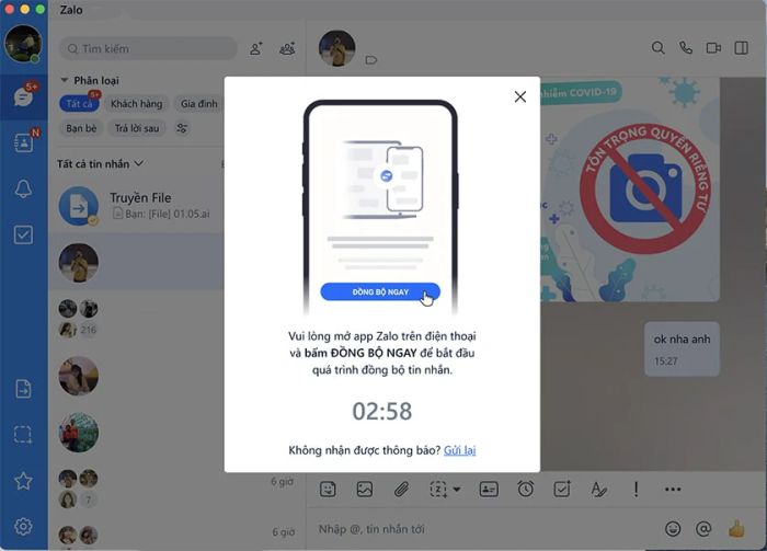 Giao diện sẽ yêu cầu bạn mở ứng dụng Zalo trên điện thoại để tiếp tục.