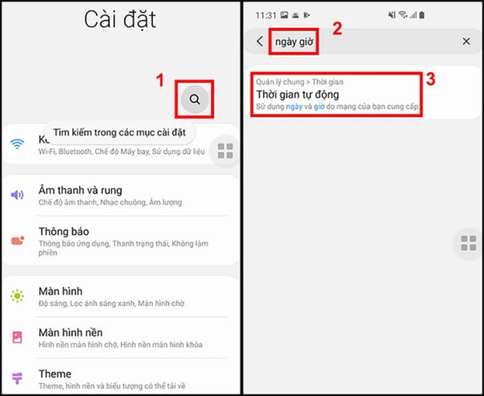 Bật tính năng ngày giờ tự động