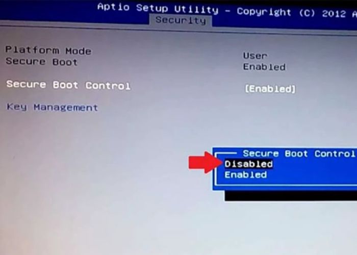 Tắt tính năng Secure Boot Control