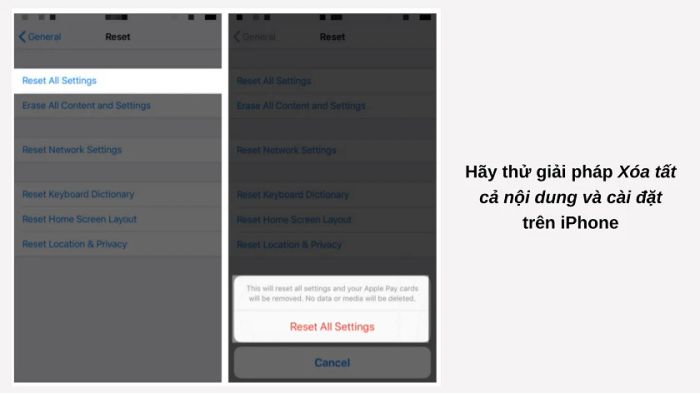 Đặt lại toàn bộ cài đặt để khắc phục lỗi