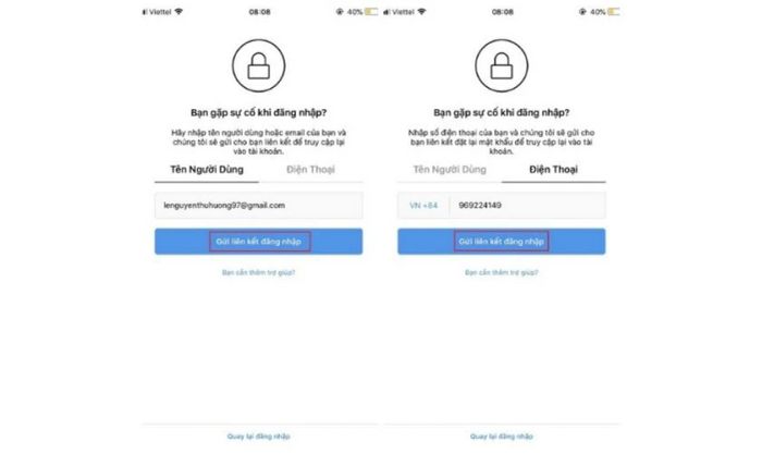Instagram không gửi mã xác nhận về điện thoại.