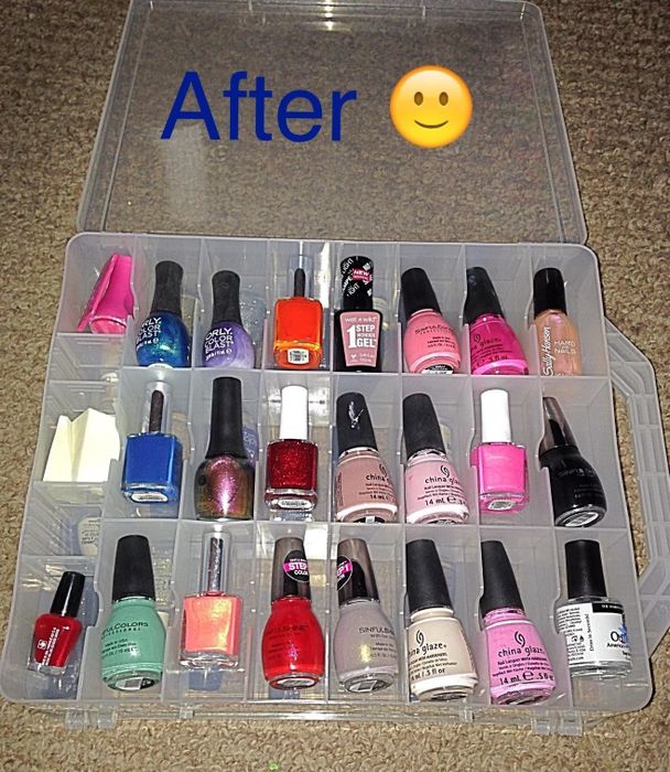 A customer review photo displaying their nail polishes neatly arranged after using the holder.