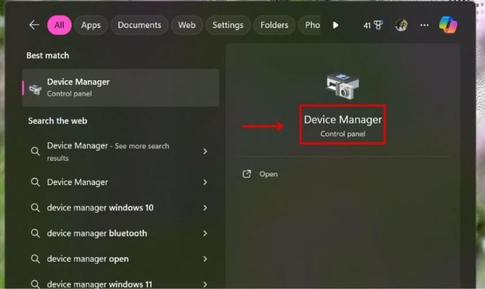 Truy cập vào Device Manager trên hệ điều hành Windows của laptop