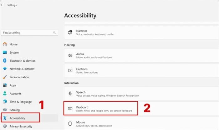 Sau đó, trong cửa sổ Settings, bạn hãy chọn mục Accessibility hiển thị trên màn hình
