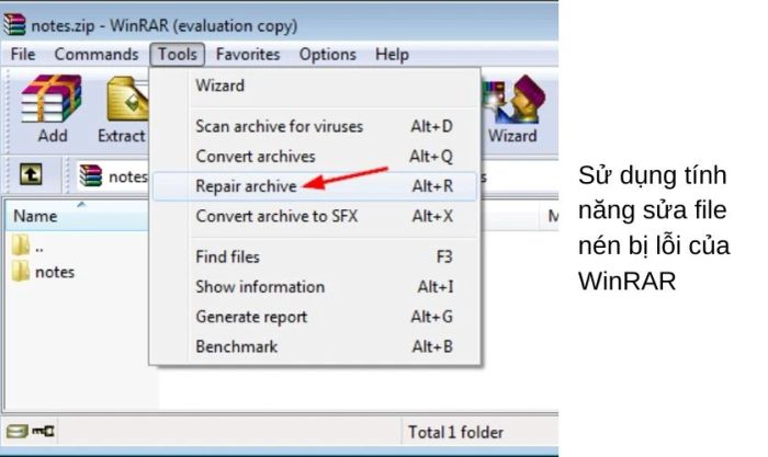 Sử dụng tính năng sửa chữa file nén của WinRAR