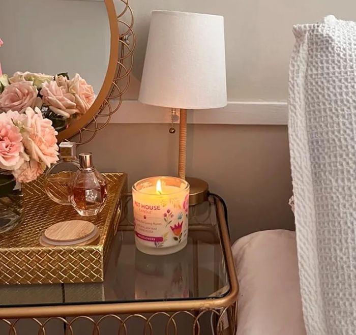 a reviewer's pet house candle bedside