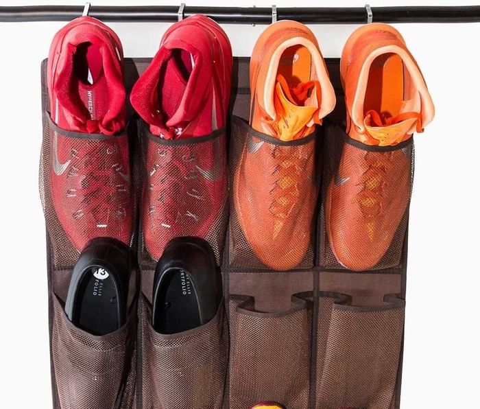 A close-up view of the hanging shoe organizer