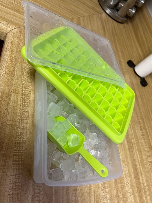 A reviewer's ice cube tray shown in use