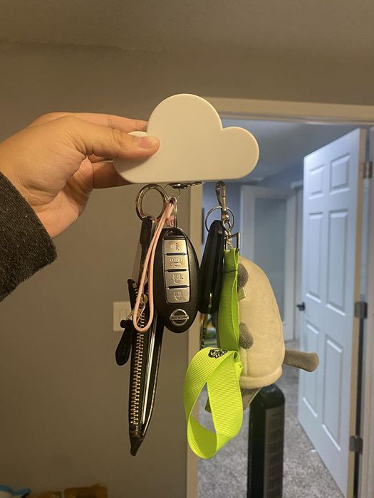Reviewer demonstrating the magnetic key holder holding a large number of keys.