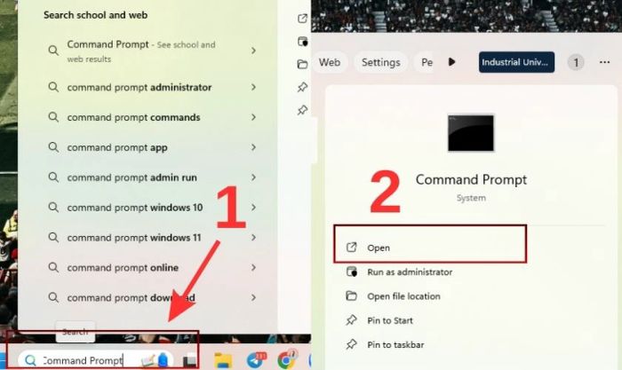 Nhập lệnh Command Prompt