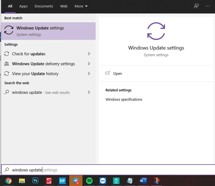 gõ Windows Update vào ô tìm kiếm.
