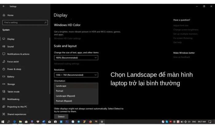 Hướng dẫn cách khắc phục màn hình laptop xoay ngang, dọc, lộn ngược trên Windows 10