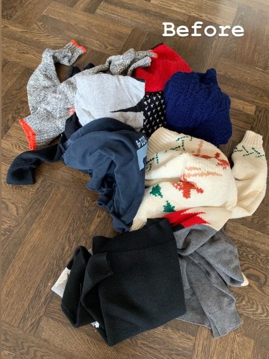 A before photo showing a large pile of clothes.