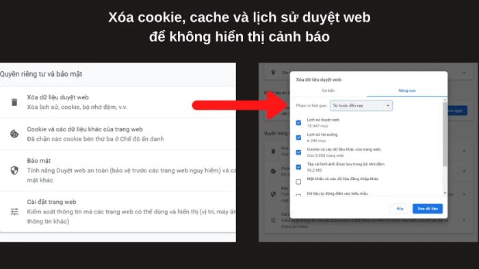 Gỡ bỏ cookie, cache và lịch sử duyệt web trên trình duyệt
