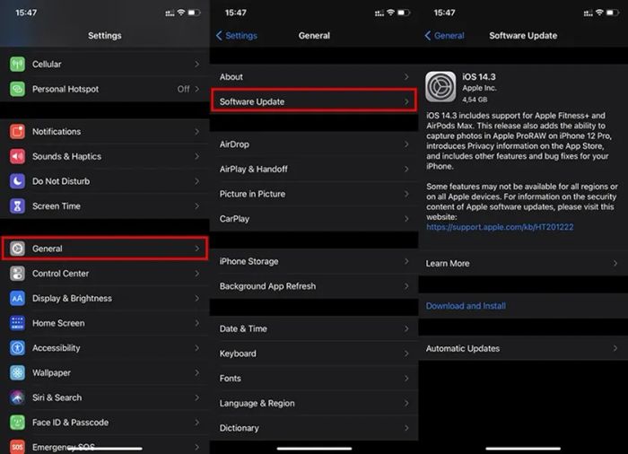 Cập nhật phiên bản iOS mới nhất khi iPhone gặp vấn đề về wifi yếu, sóng kém