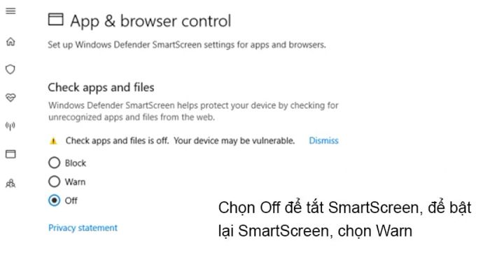 Vô hiệu hóa tính năng SmartScreen