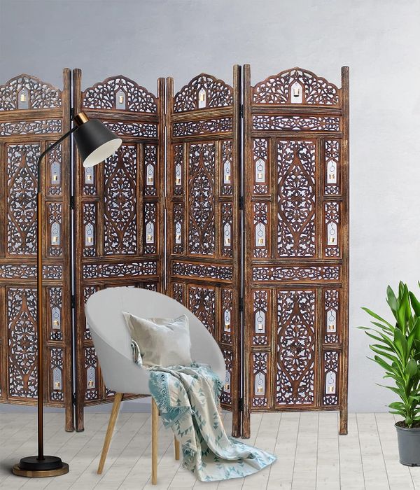 rustic brown four-panel boho-inspired divider