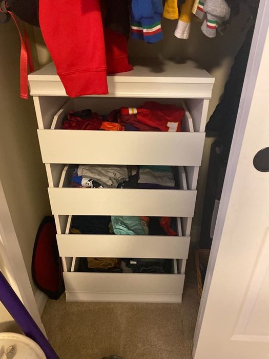 A reviewer’s photo of the mini dresser tucked inside a closet