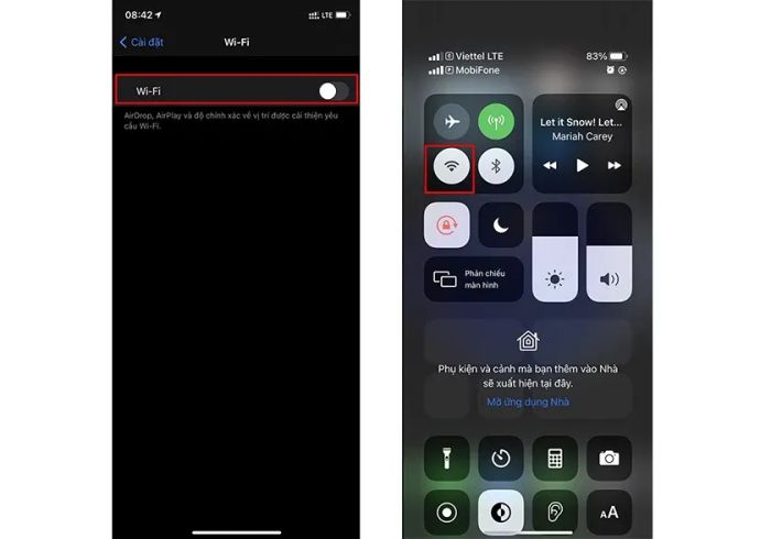 Ngắt kết nối wifi và mở lại trên điện thoại iPhone