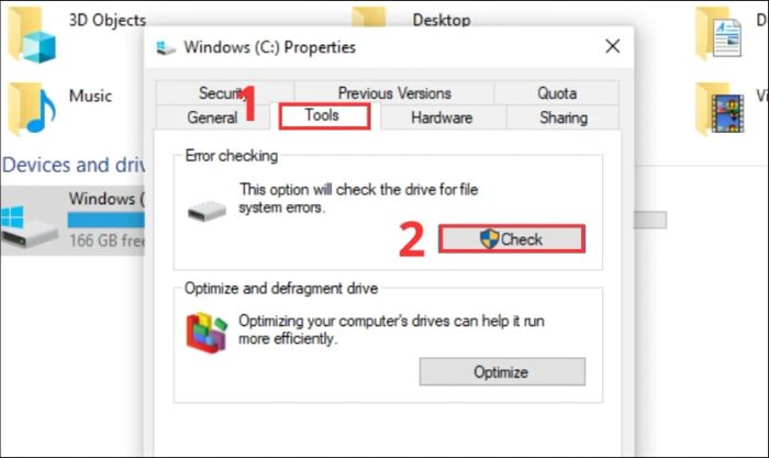 Chọn mục Check trong tab Tools