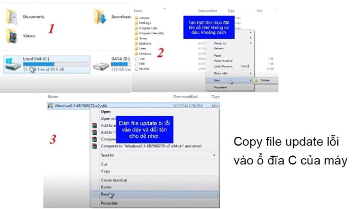 Sao chép file Update lỗi vào ổ C