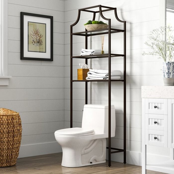 The black over-the-toilet etagere shelf