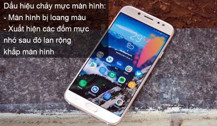 Dấu hiệu nhận biết lỗi màn hình J7 Pro bị chảy mực, loang mực