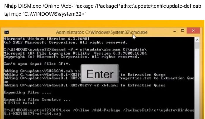 Nhập lệnh để sửa lỗi