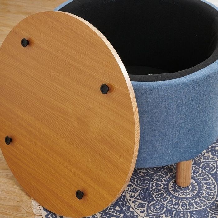 The blue coffee table with its top removed