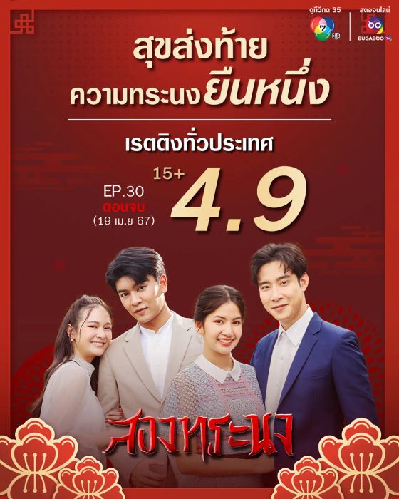 เรตติ้งละคร “สองทระนง” ตอนจบที่น่าประทับใจ “เมฆ” ร่วมกับ “มะเหมี่ยว” ขอบคุณแฟนๆ ที่ให้การสนับสนุน