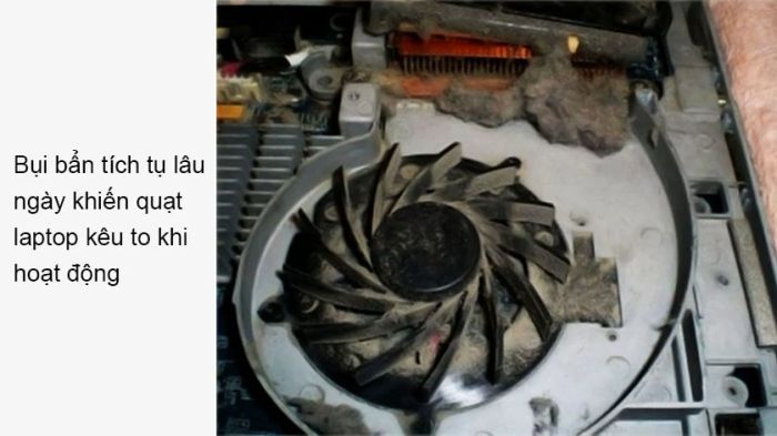 Bụi bẩn tích tụ lâu ngày bên trong laptop là nguyên nhân chính khiến quạt laptop kêu to liên tục.