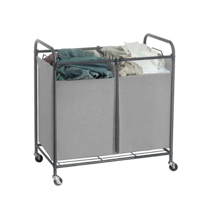 The metal laundry cart.