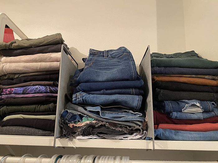 A reviewer's closet featuring the dividers in use