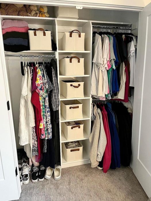 19. A two-pack of stylish fabric storage bins that’ll fit perfectly in a cubby, closet organizer, or between your new shelf dividers.