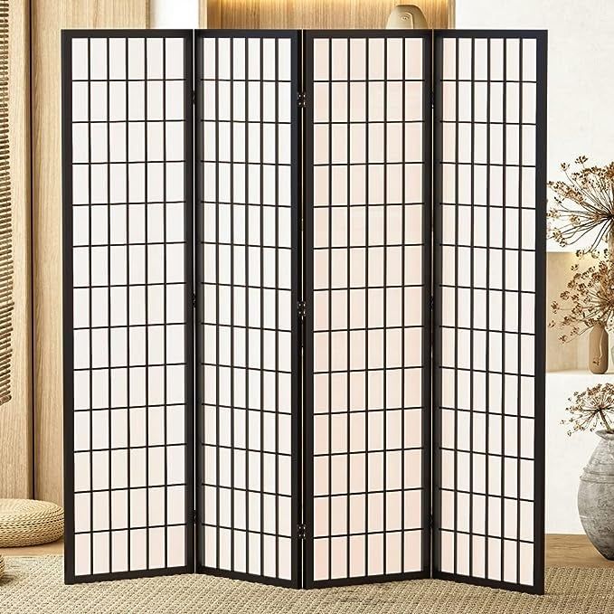 A four-panel divider in a classic black finish