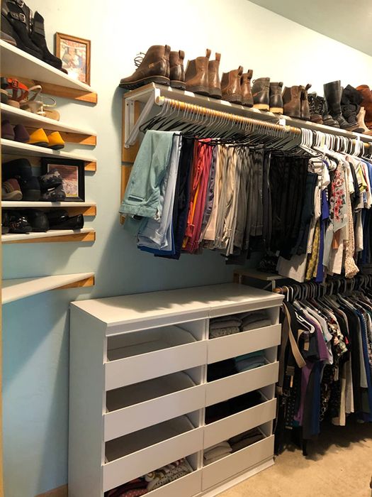 A reviewer’s photo of a mini dresser neatly placed in a walk-in closet