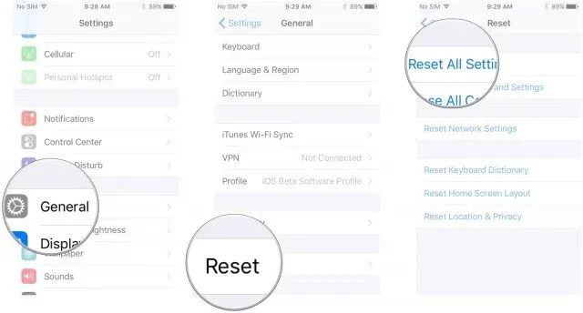 Tiến hành khôi phục lại tất cả các cài đặt trên điện thoại iPhone của bạn để giải quyết các vấn đề liên quan đến camera.