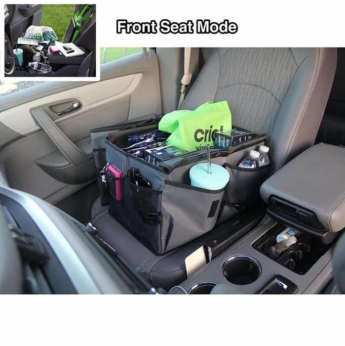 The same organizer placed in the front passenger seat of the car