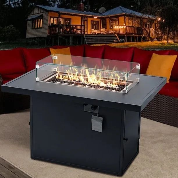The glowing fire pit illuminated at night