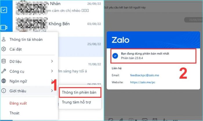 Cập nhật Zalo để khắc phục lỗi không kết nối được.