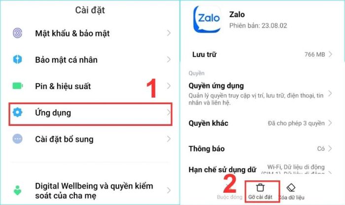 Gỡ bỏ và cài lại ứng dụng Zalo khi gặp phải lỗi không kết nối được.