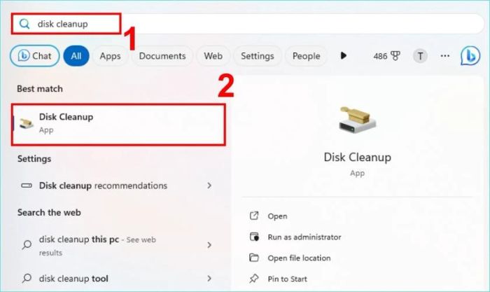 Giải phóng dung lượng ổ đĩa C bị đầy trên Win 11 bằng Disk Cleanup