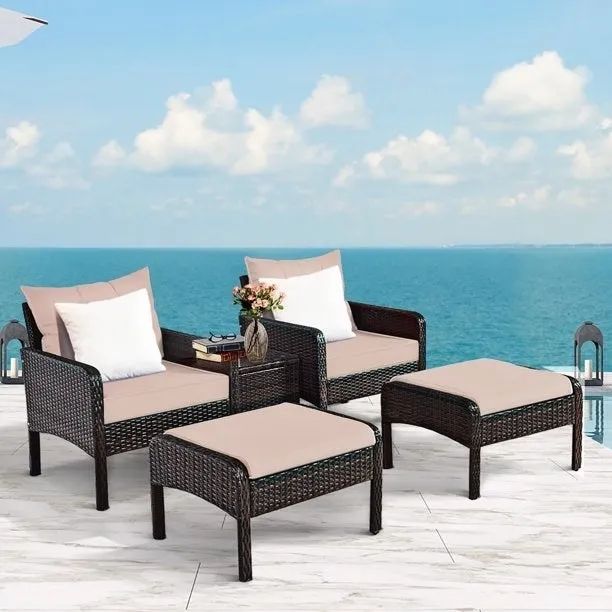 The chairs and ottomans placed separately